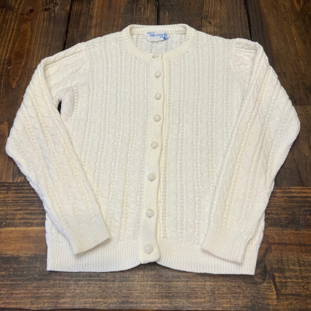 DEANS of Scotland Cream‎ Cable Knit Button Front Cardigan Sweater Womens Size S